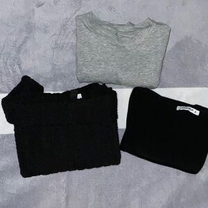 3 Tops - Divided Off The Shoulder Cropped LS, Unbranded Ruched LS & Mangopop SS